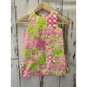 Lilly Pulitzer Bright Pink and Green Floral Check Print Girls Dress